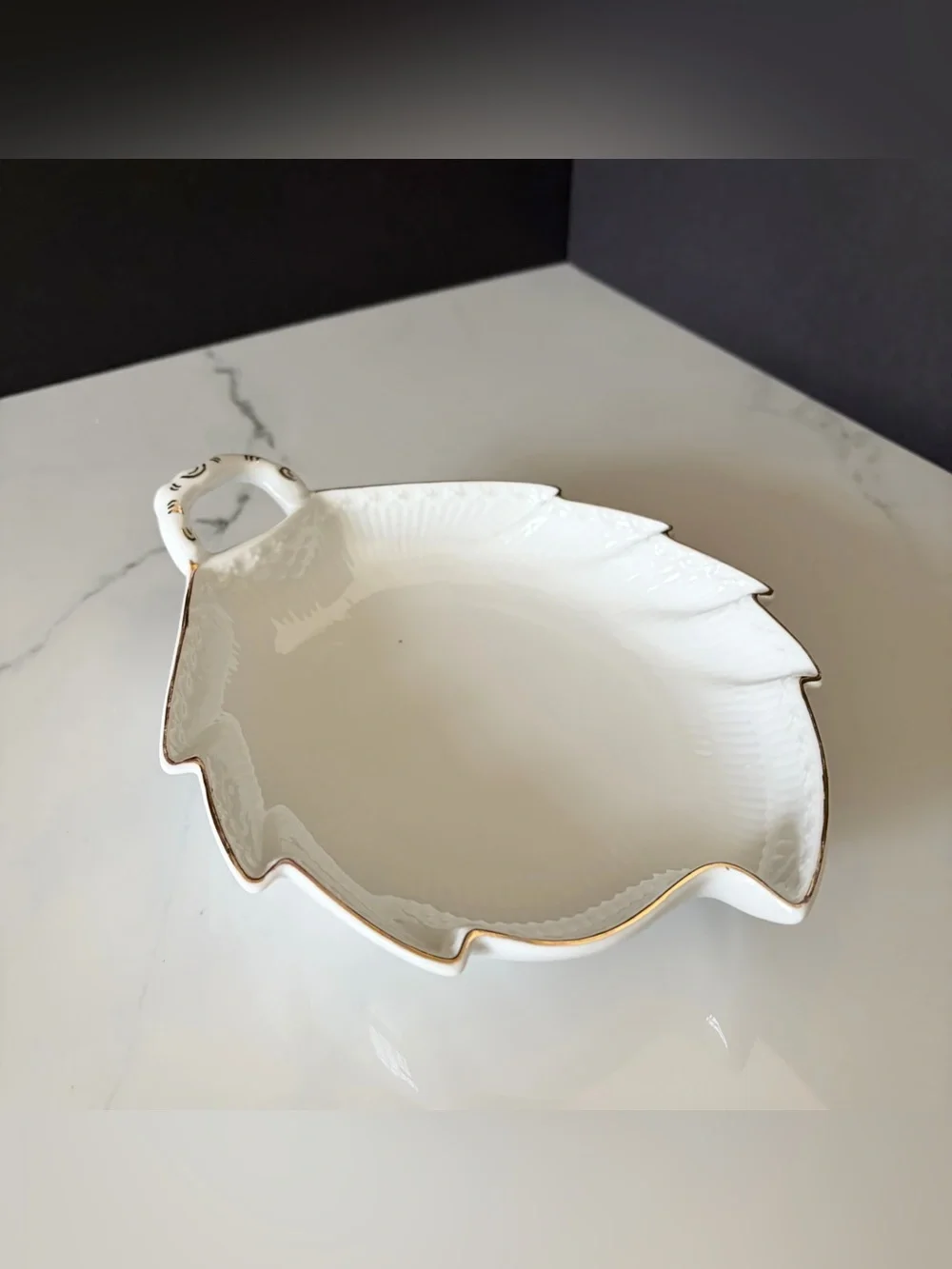 Half Lace Leaf Serving Dish - White with Gold - by Royal Copenhagen